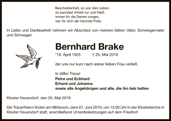 Traueranzeige von Bernhard Brake von Uelzen