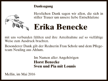 Traueranzeige von Erika Benecke von Uelzen