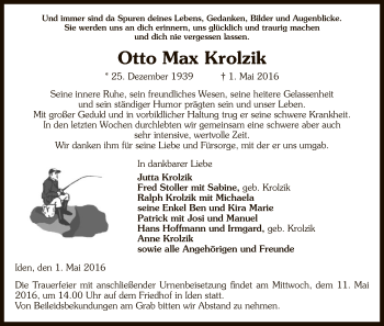 Traueranzeige von Otto Max Krolzik von Uelzen