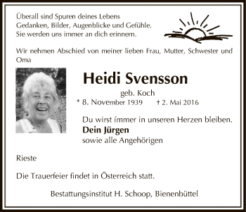 Traueranzeige von Heidi Svensson von Uelzen