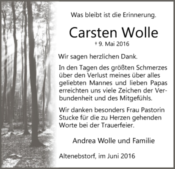 Traueranzeige von Carsten Wolle von Uelzen