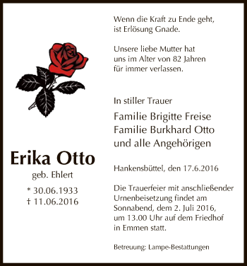 Traueranzeige von Erika Otto von Uelzen