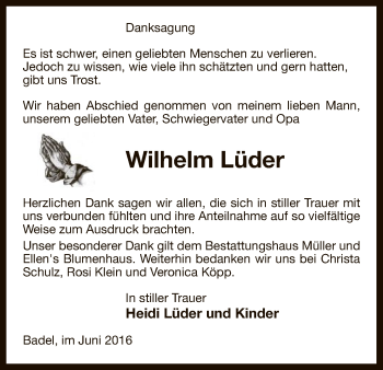 Traueranzeige von Wilhelm Lüder von Uelzen