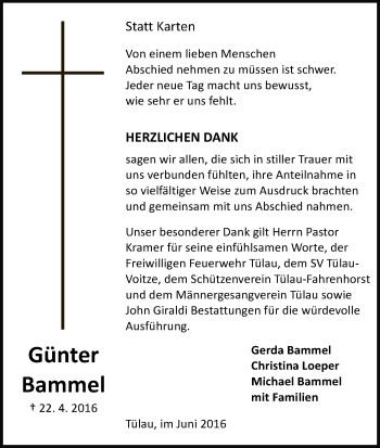 Traueranzeige von Günter Bammel von Uelzen