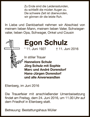 Traueranzeige von Egon Schulz von Uelzen