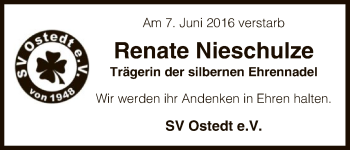 Traueranzeige von Renate Nieschulze von Uelzen