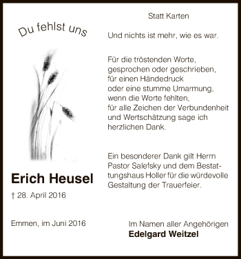 Traueranzeige von Erich Heusel von Uelzen