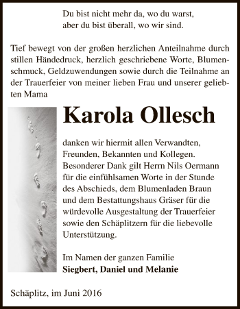 Traueranzeige von Karola Ollesch von Uelzen