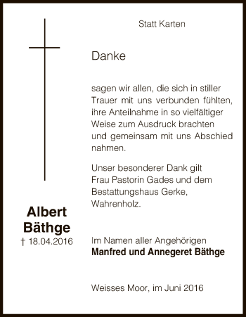 Traueranzeige von Albert Bäthge von Uelzen