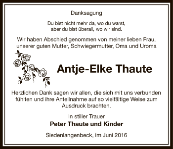 Traueranzeige von Antje-Elke Thaute von Uelzen