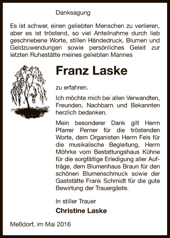 Traueranzeige von Franz Laske von Uelzen