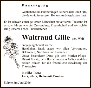 Traueranzeige von Waltraud Gille von Uelzen