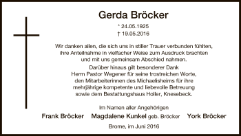 Traueranzeige von Gerda Bröcker von Uelzen