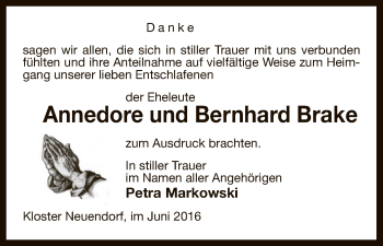 Traueranzeige von Annedore und Bernhard Brake von Uelzen