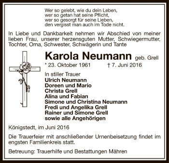 Traueranzeige von Karola Neumann von Uelzen