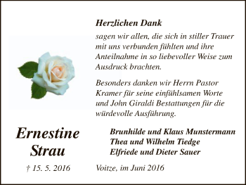 Traueranzeige von Ernestine Strau von Uelzen