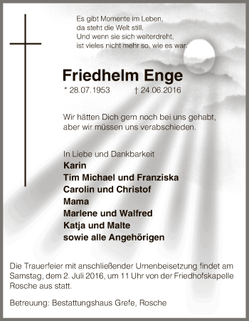 Traueranzeige von Friedhelm Enge von Uelzen