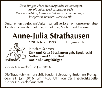 Traueranzeige von Anne-Julia Strathausen von Uelzen