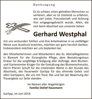 Traueranzeige von Gerhard Westphal von Uelzen