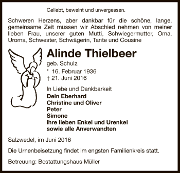 Traueranzeige von Alinde Thielbeer von Uelzen