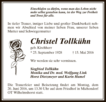 Traueranzeige von Christel Tollkühn von Uelzen