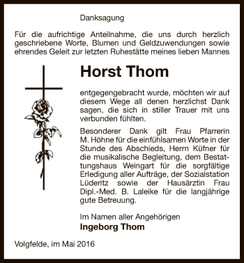 Traueranzeige von Horst Thom von Uelzen