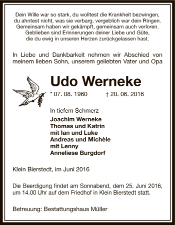 Traueranzeige von Udo Werneke von Uelzen