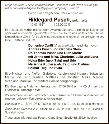 Traueranzeige von Hildegard Pusch von Uelzen