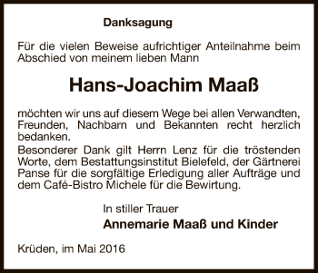 Traueranzeige von Hans-Joachim Maaß von Uelzen