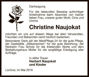 Traueranzeige von Christine Naujokat von Uelzen