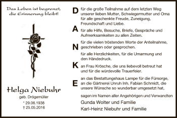 Traueranzeige von Helga Niebuhr von Uelzen