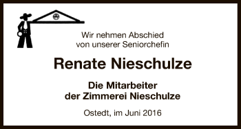 Traueranzeige von Renate Nieschulze von Uelzen