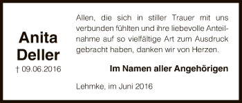 Traueranzeige von Anita Deller von Uelzen