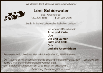 Traueranzeige von Leni Schierwater von Uelzen