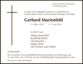 Traueranzeige von Gerhard Marienfeld von Uelzen