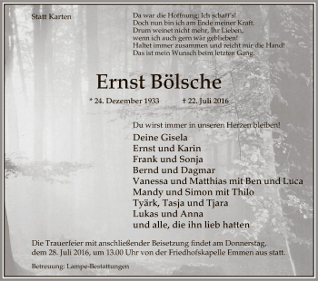 Traueranzeige von Ernst Bölsche von Uelzen