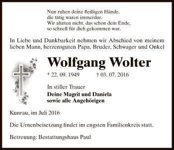 Traueranzeige von Wolfgang Wolter von Uelzen