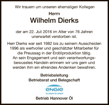 Traueranzeige von Wilhelm Dierks von Uelzen