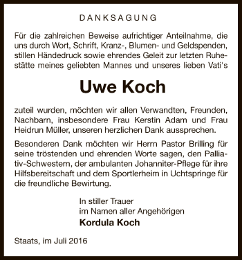 Traueranzeige von Uwe Koch von Uelzen