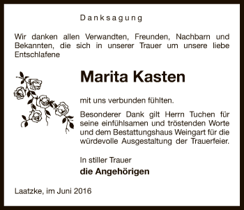 Traueranzeige von Marita Kasten von Uelzen