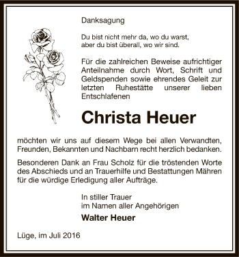 Traueranzeige von Christa Heuer von Uelzen