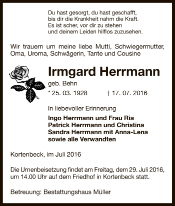 Traueranzeige von Irmgard Herrmann von Uelzen