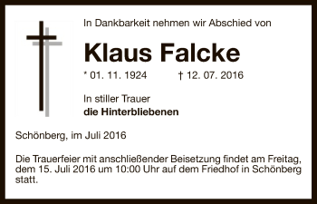 Traueranzeige von Klaus Falcke von Uelzen