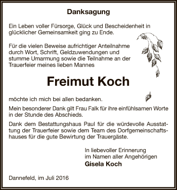 Traueranzeige von Freimut Koch von Uelzen