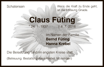 Traueranzeige von Claus Füting von Uelzen