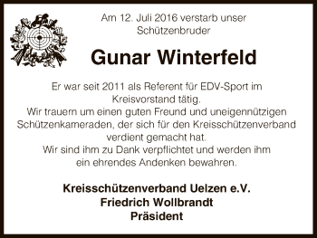 Traueranzeige von Gunar Winterfeld von Uelzen