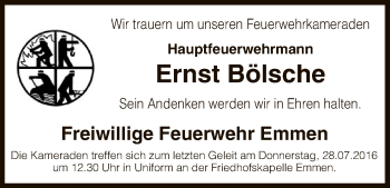 Traueranzeige von Ernst Bölsche von Uelzen