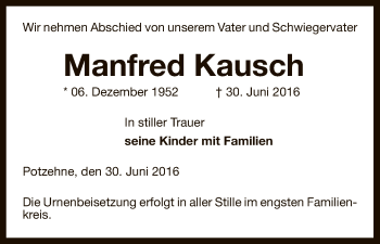 Traueranzeige von Manfred Kausch von Uelzen