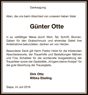 Traueranzeige von Günter Otte von Uelzen