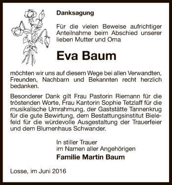 Traueranzeige von Eva Baum von Uelzen